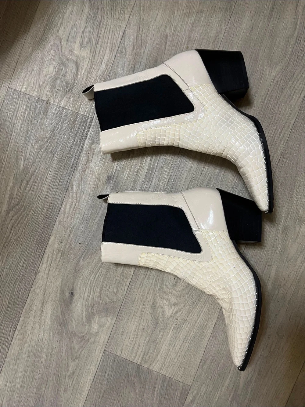 Dolce Vita Cream Croc-Embossed Chelsea Booties